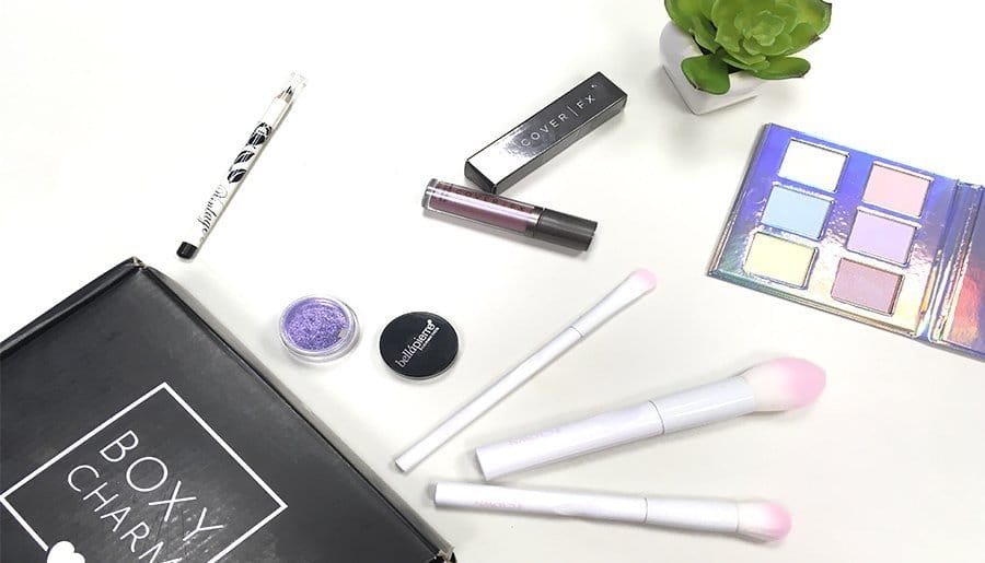 boxycharm febrero 2018 galaxy glow beauty box naked cosmetics bellapierre cover fx vintage cosmetics crown brushes